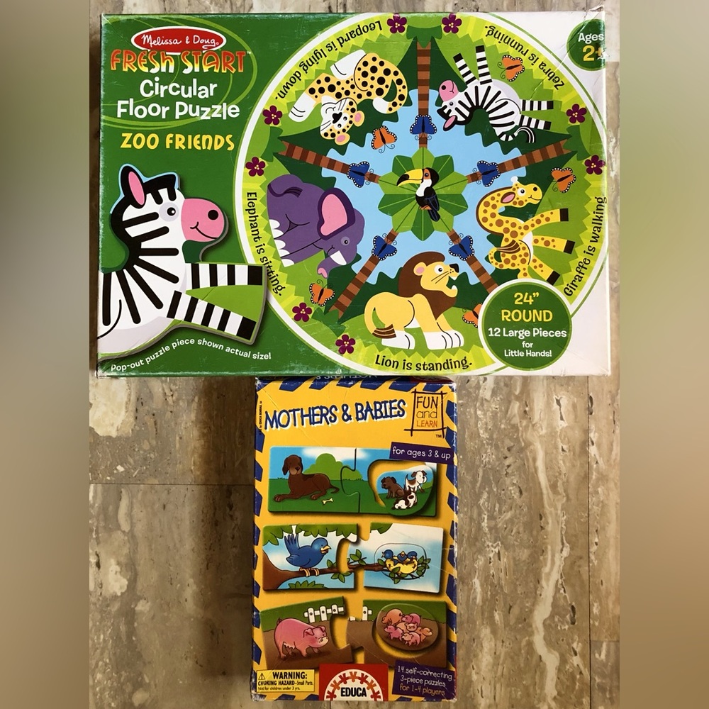2 First Puzzles: Melissa & Doug 12 piece Circular Zoo Friends / Mother& Babies